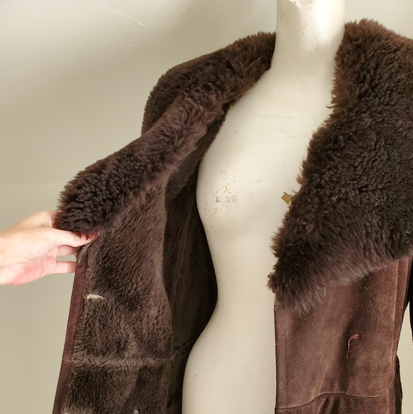 Vintage A&F Originals New York Brown Suede Penny Lane Full Length Overcoat - Picture 7 of 11